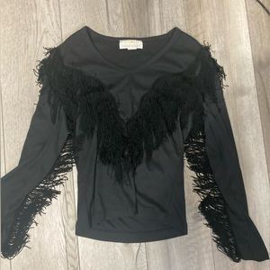 Vtg 100 proof layered fringe long sleeve top